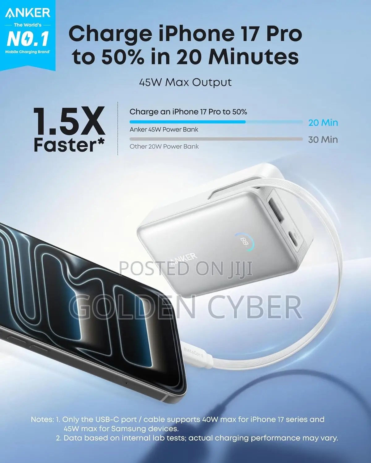 Anker Nano Power Bank (, 45w, Built-in Retractable Usb-C Cable)