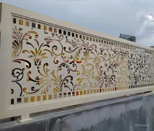 Galvanised Steel Fence Panel – Cream Floral Greek‐Key Design