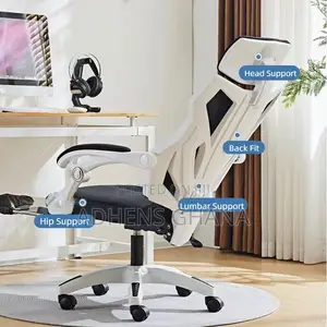 Ergonomic High-Back Office Chair With Retractable Footrest - B/W
