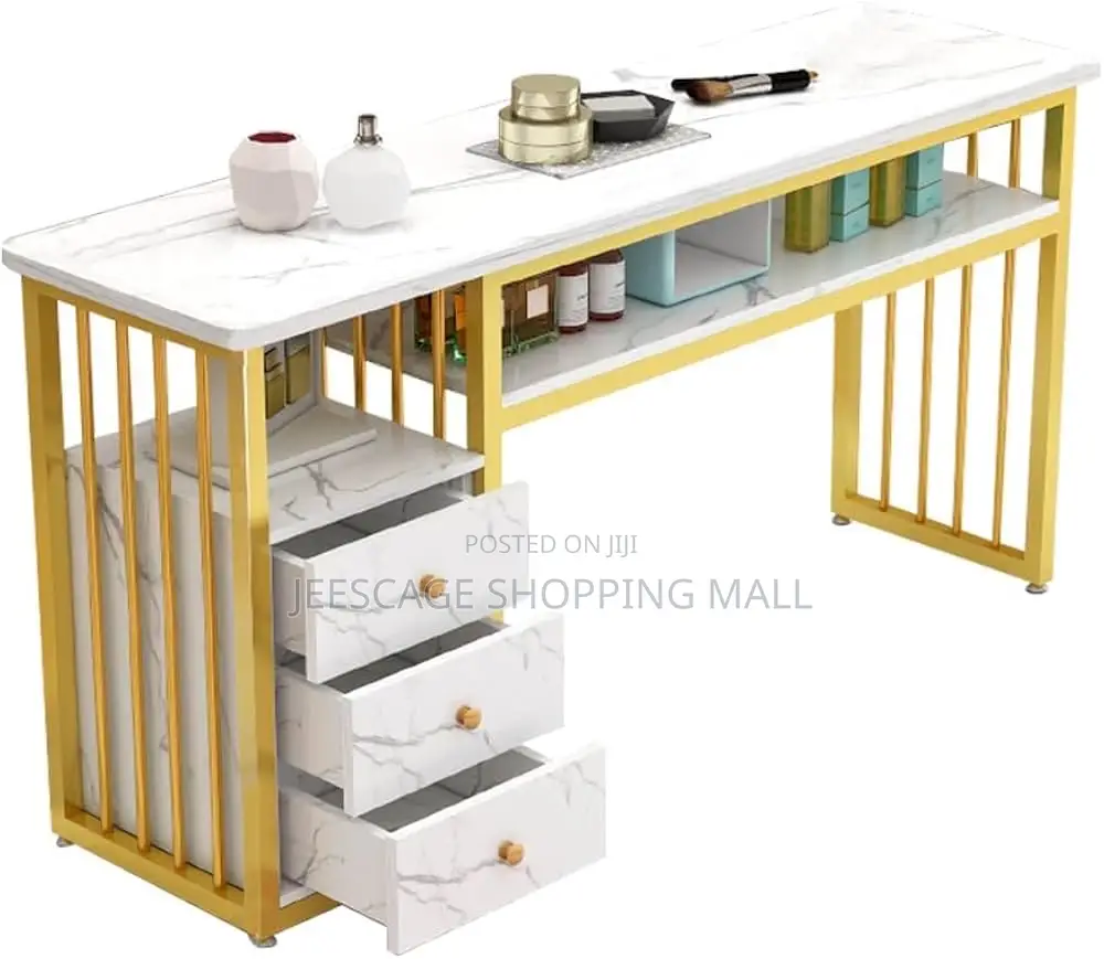 Modern White Marble Gold Vanity Dressing Table With Storage Drawers