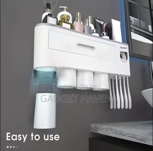Toothbrush Holder With 4 Cups, Large Capacity Tray, 2 Cosmetic Drawers