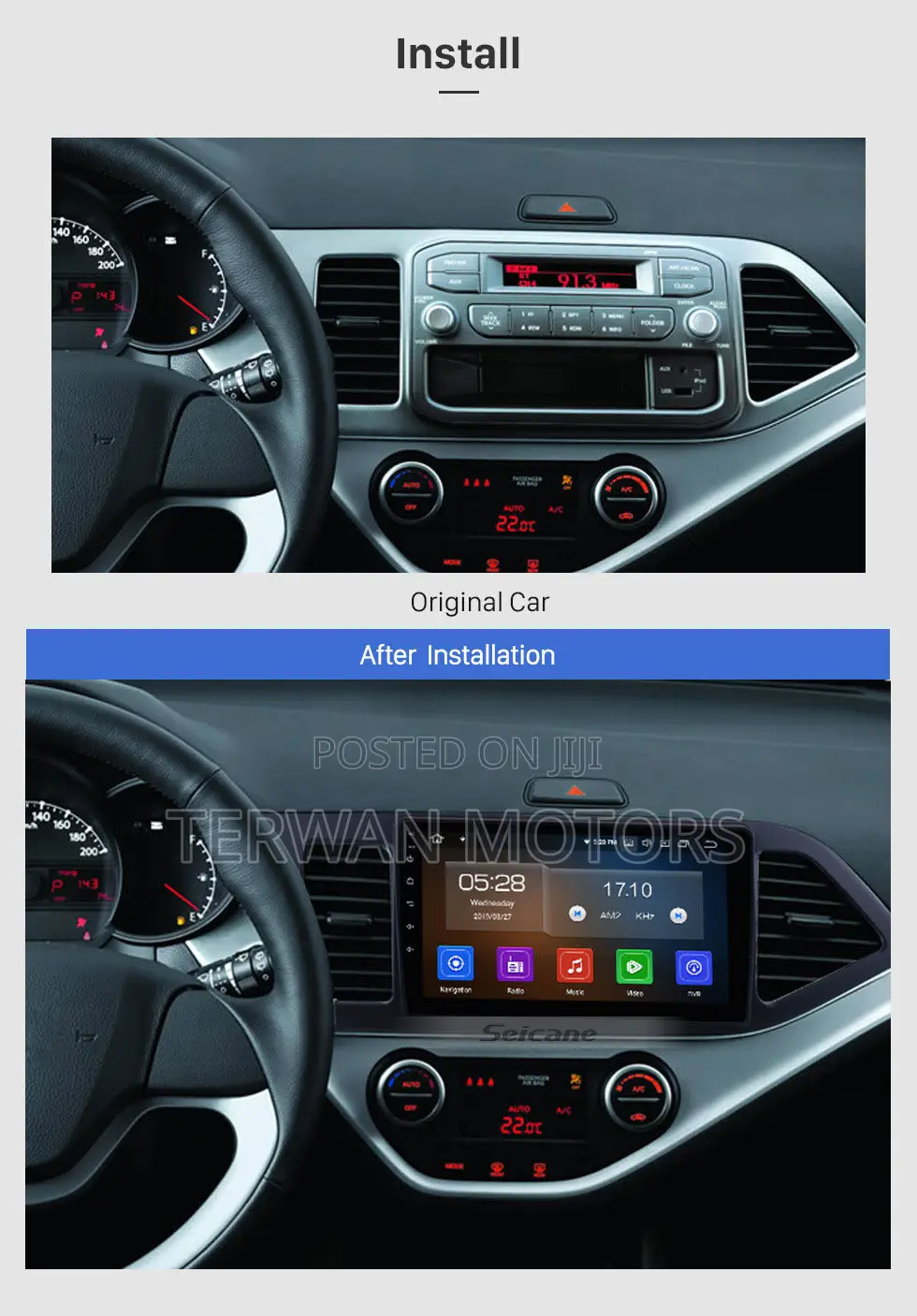 New Android Screen for Kia Morning / Picanto 2012 to 2017