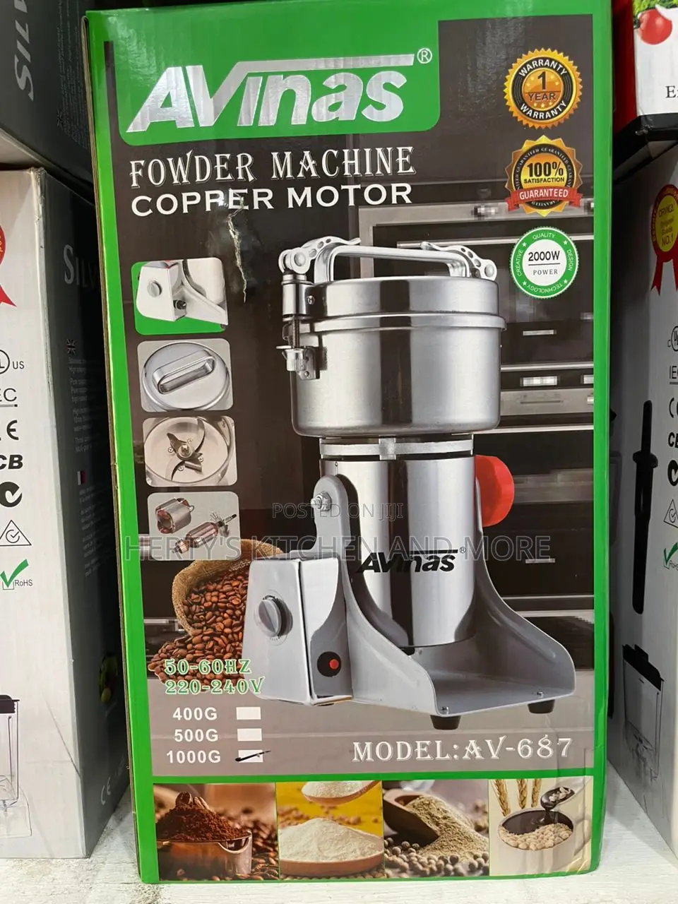 Avinas Powerful and Efficient Electric 1000g Dry Spice/Grain Grinder