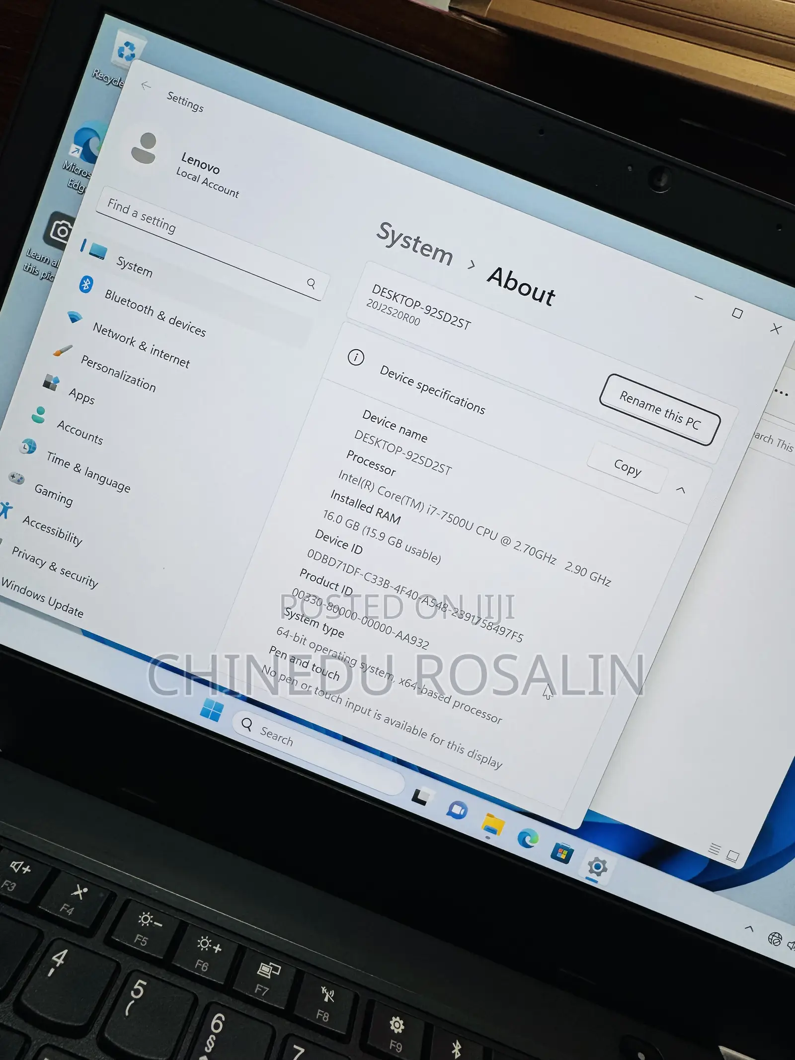 Laptop Lenovo ThinkPad 13 16GB Intel Core i7 SSD 256GB