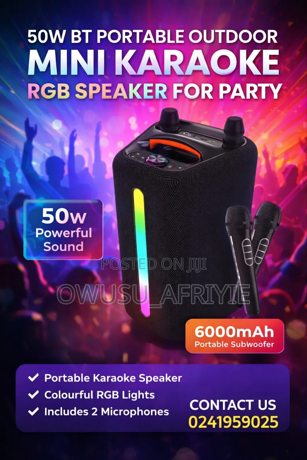 50w Bt Portable Outdoor Karaoke Speaker With Two Mics