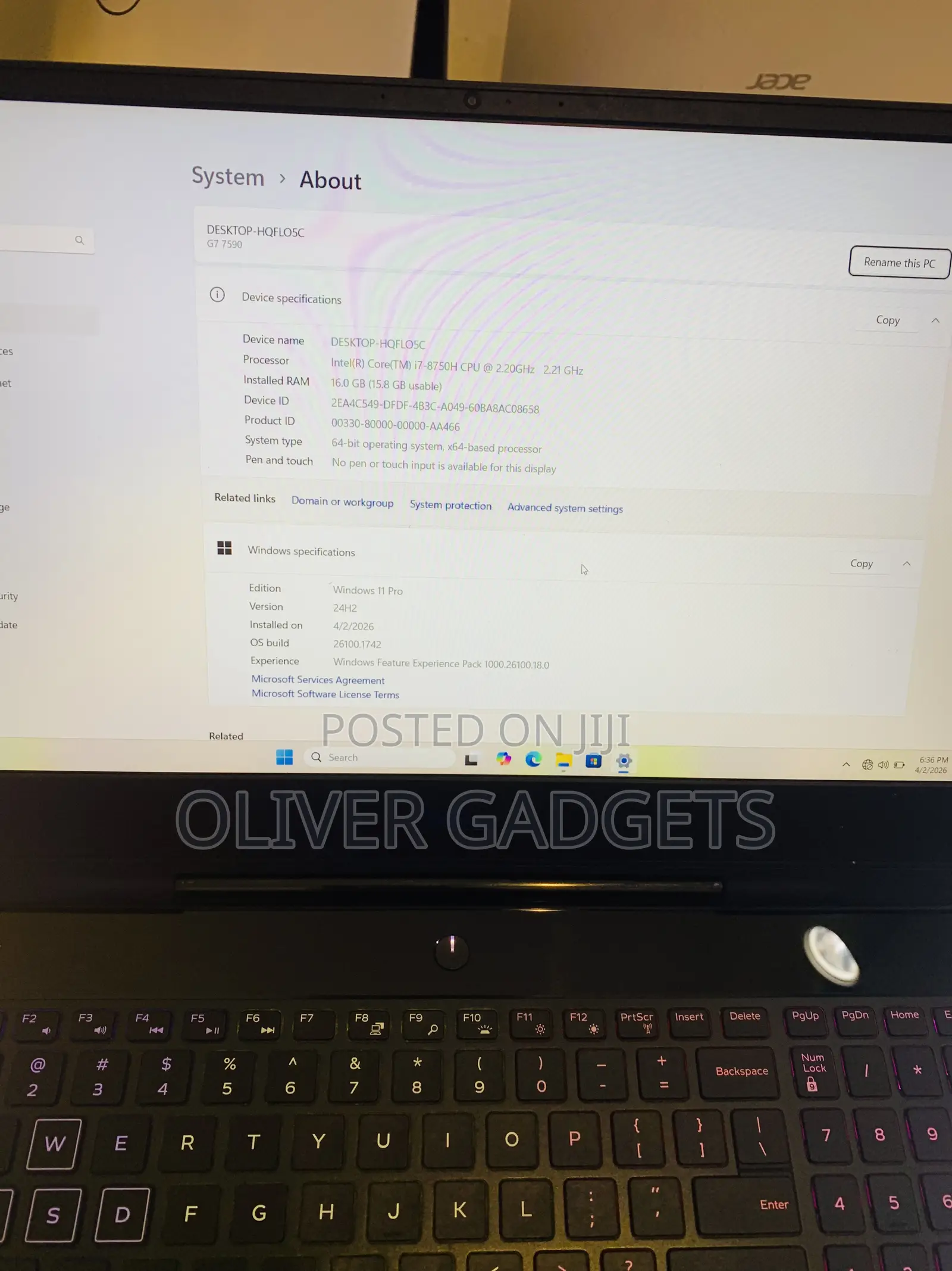 Laptop Dell G7 15 7590 16GB Intel Core i7 SSD 512GB