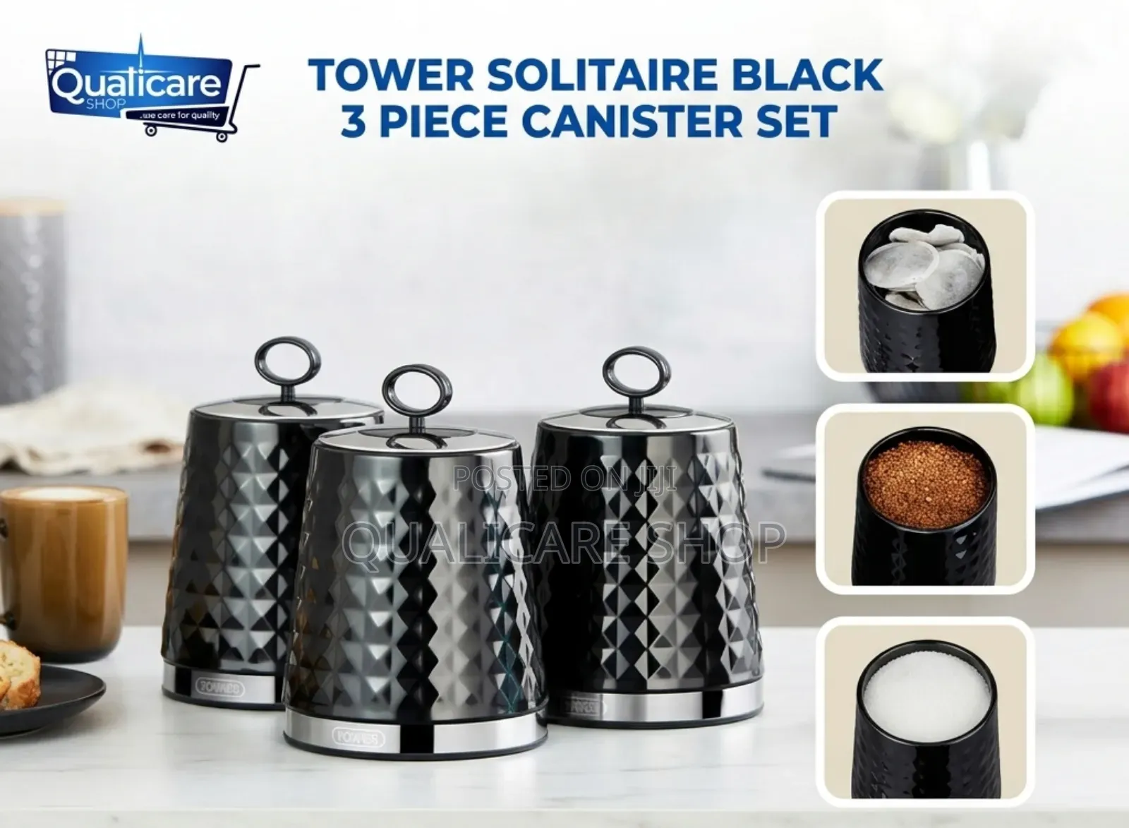 Tower Solitaire Black 3 Piece Canister Set