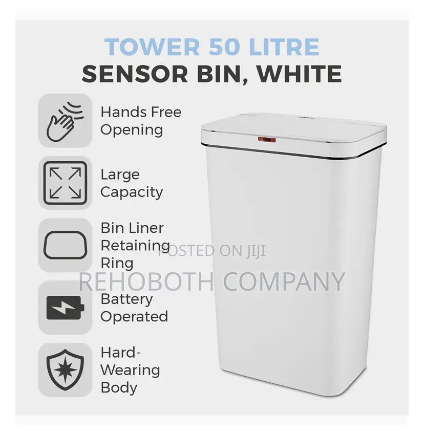 Tower T838005w Sensor Bin With Retainer Ring, Battery-Operated, 50l