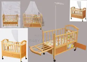 Multifunctional Wooden Baby Cot With Mosquito Net and Under Storage