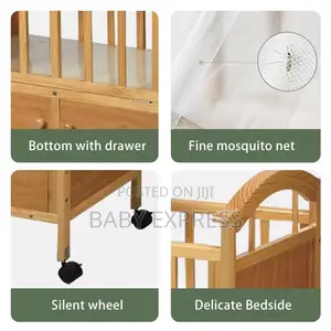 Multifunctional Wooden Baby Cot With Mosquito Net and Under Storage
