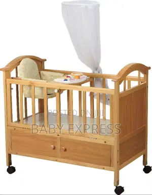 Multifunctional Wooden Baby Cot With Mosquito Net and Under Storage
