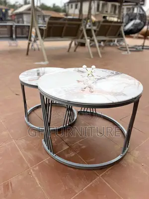 Modern 2-in-1 Black Marble Nesting Coffee Table Set