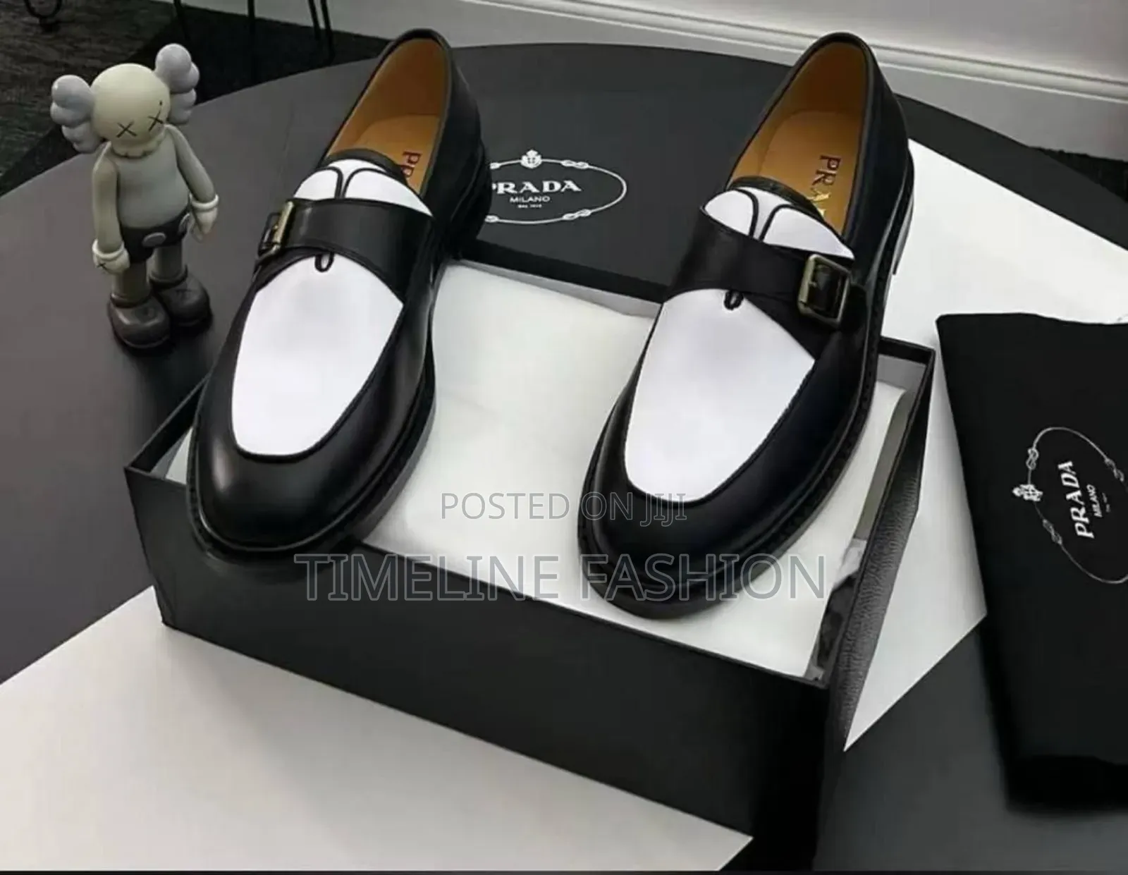 Quality Prada Black and White Men's Leather Shoes