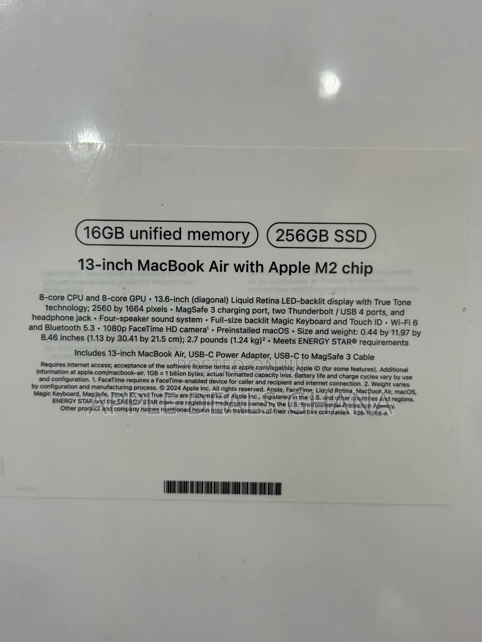 New Laptop Apple MacBook Air 2022 M2 16GB Apple M2 SSD 256GB
