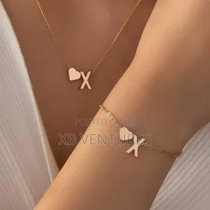 2 in 1 Women's English Necklaces and Bracelets Jewelry Set - Gold