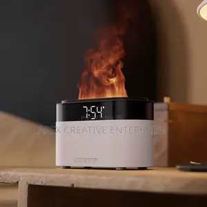 7 Colors Lighting Flame Aroma Diffuser With Digital Clock and Alarm