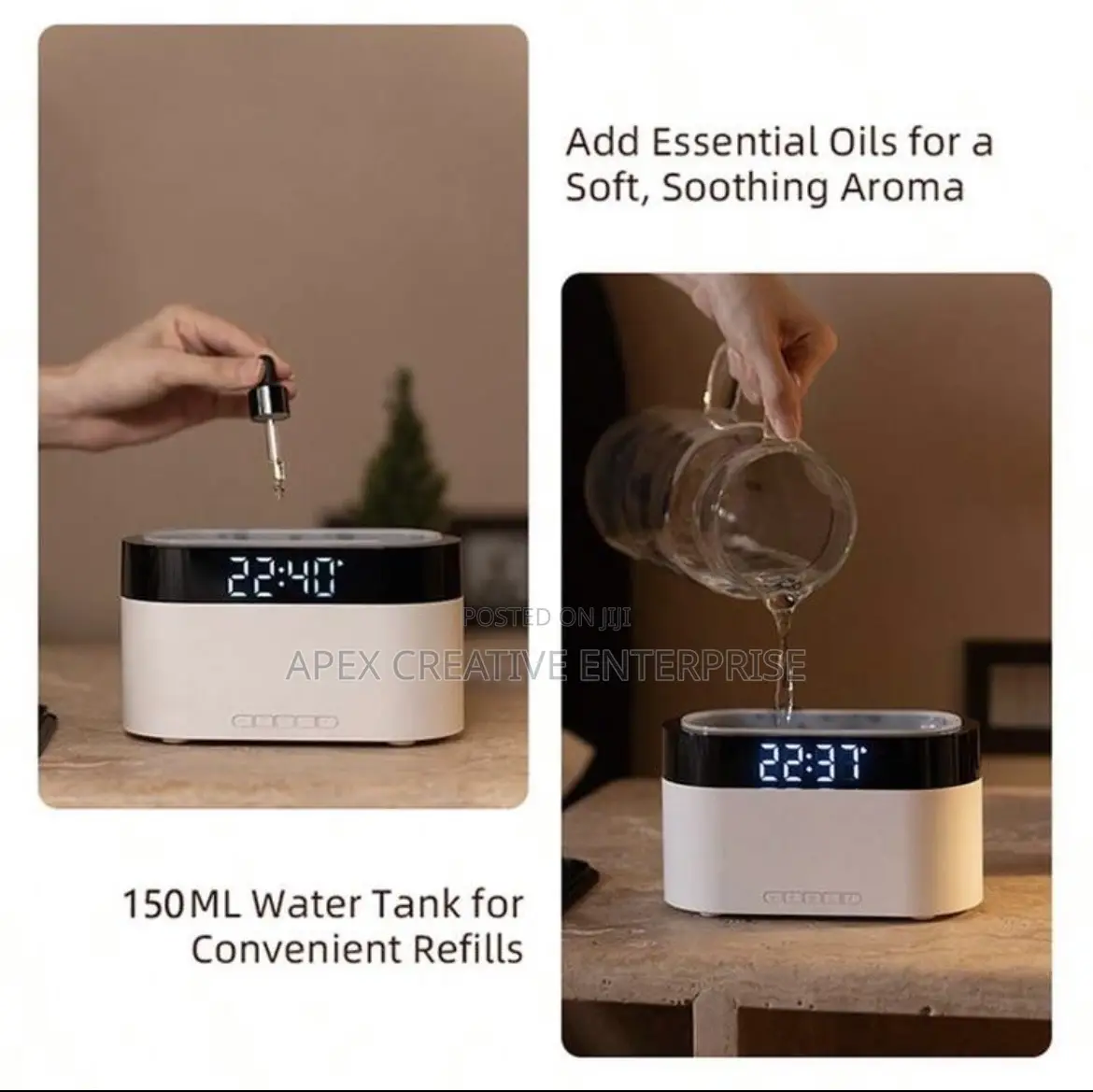 7 Colors Lighting Flame Aroma Diffuser With Digital Clock and Alarm