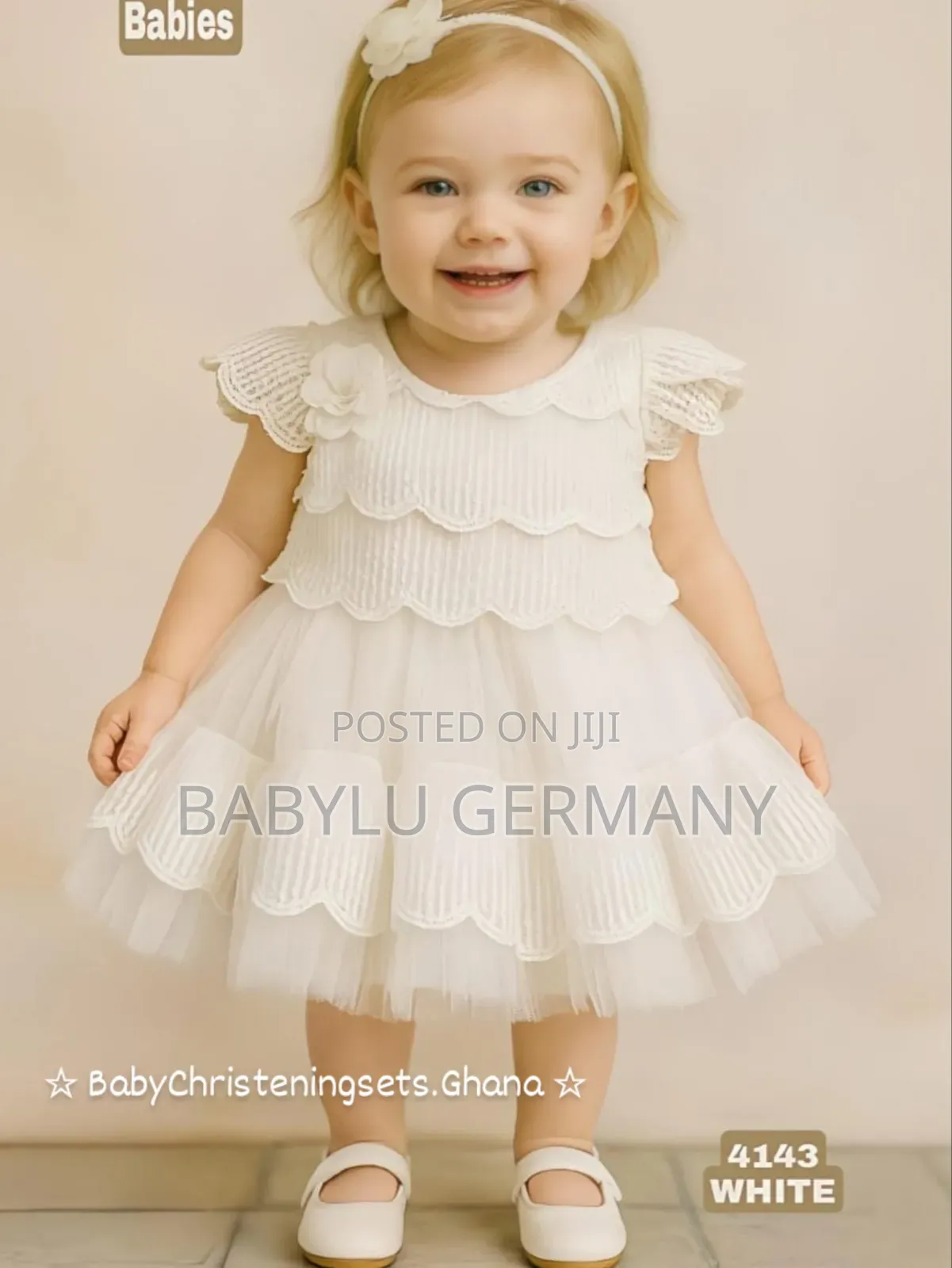 Premium Quality White Dress , Shoe and Leggings Set Newborn - 9 Months