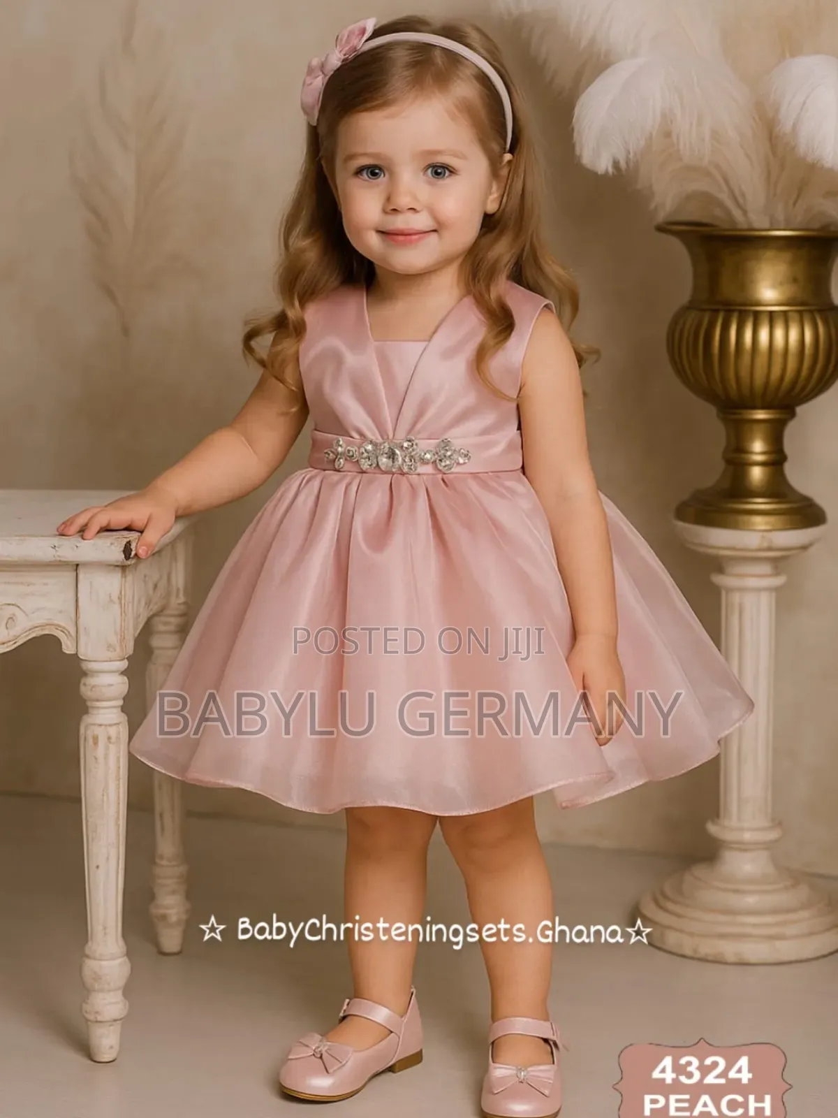 Peach Colored Premium Dress, Headband and Shoe Set