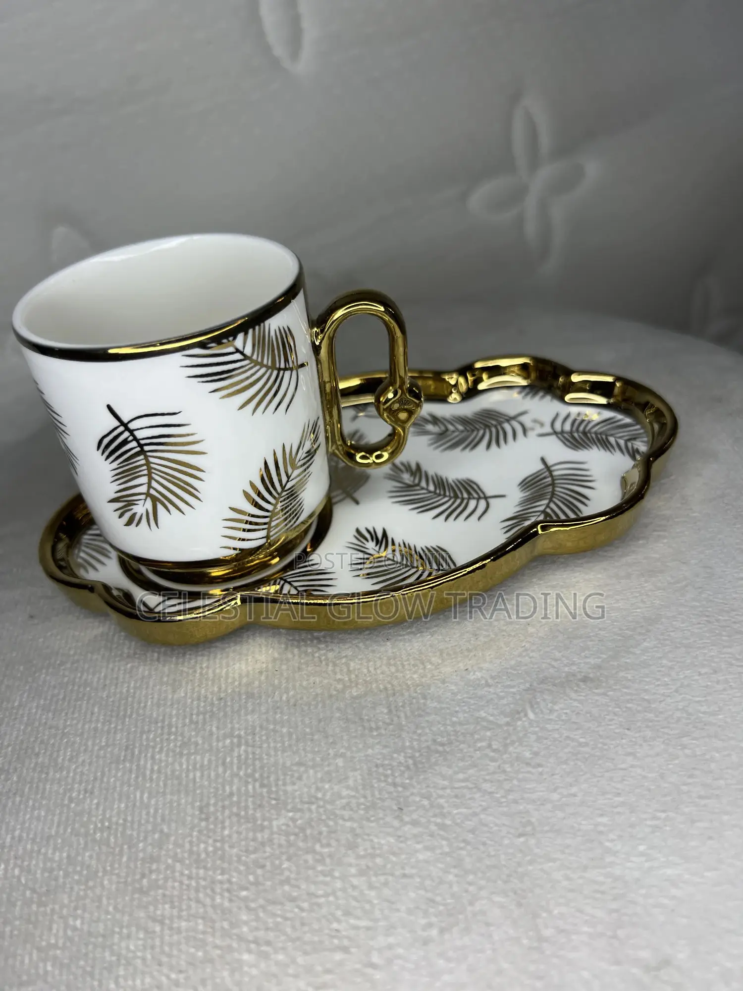 Luxury Ceramic Tea Set Gold Trim Leaf Design