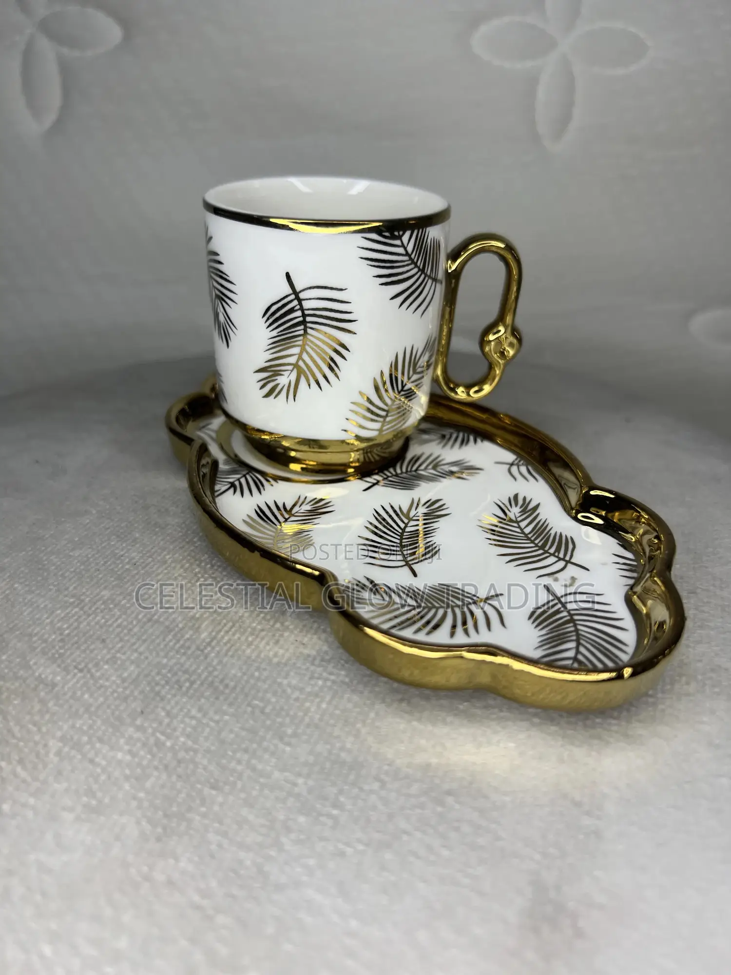 Luxury Ceramic Tea Set Gold Trim Leaf Design