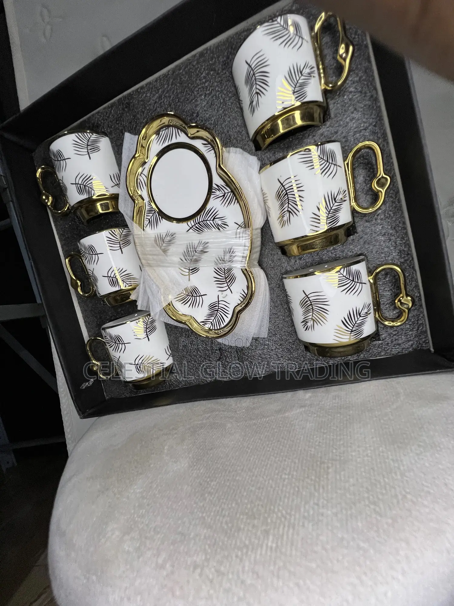 Luxury Ceramic Tea Set Gold Trim Leaf Design