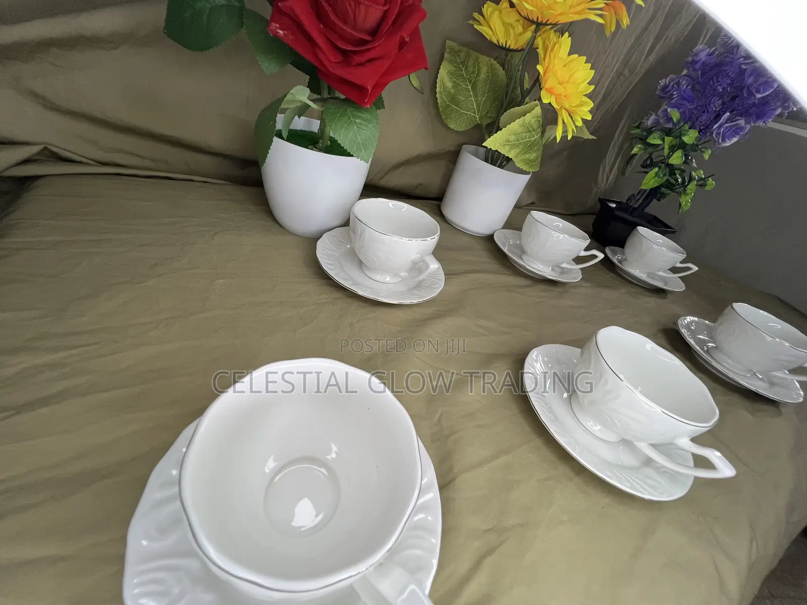 Elegant White Ceramic Tea Set With Gold Rim