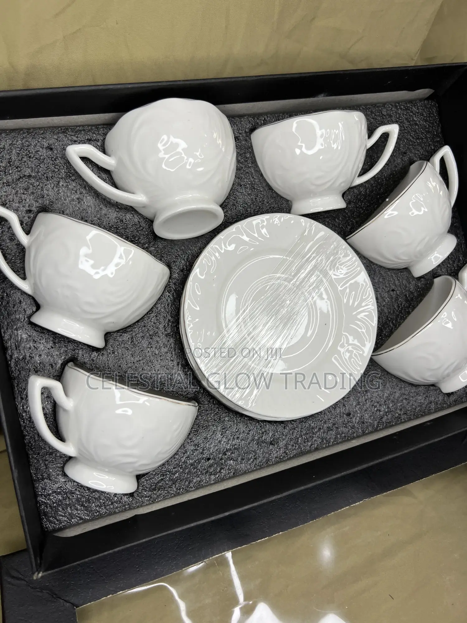 Elegant White Ceramic Tea Set With Gold Rim
