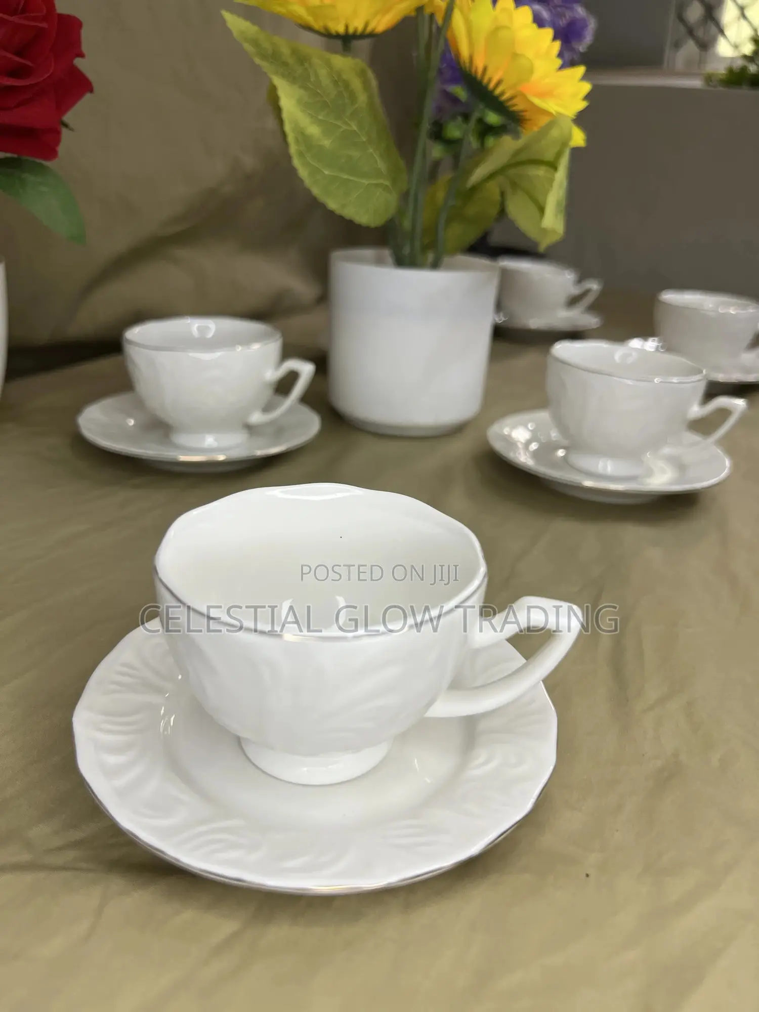 Elegant White Ceramic Tea Set With Gold Rim