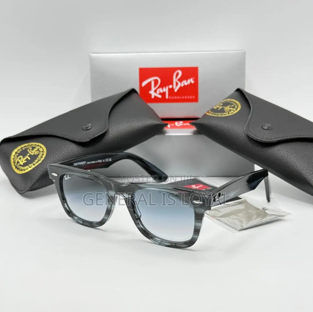 Ray-Ban Original Wayfarer in a Striped Blue Acetate Frame.