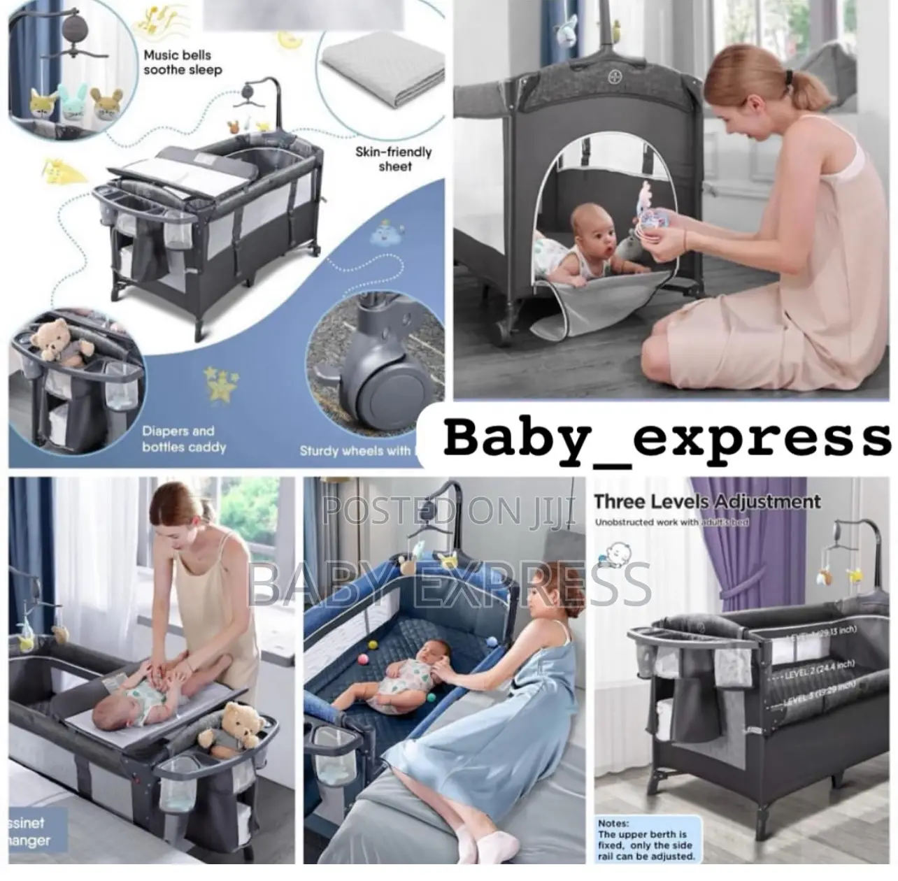 Foldable 4-in-1 Baby Playpen Bed With Changing Mat Rotating Rattles