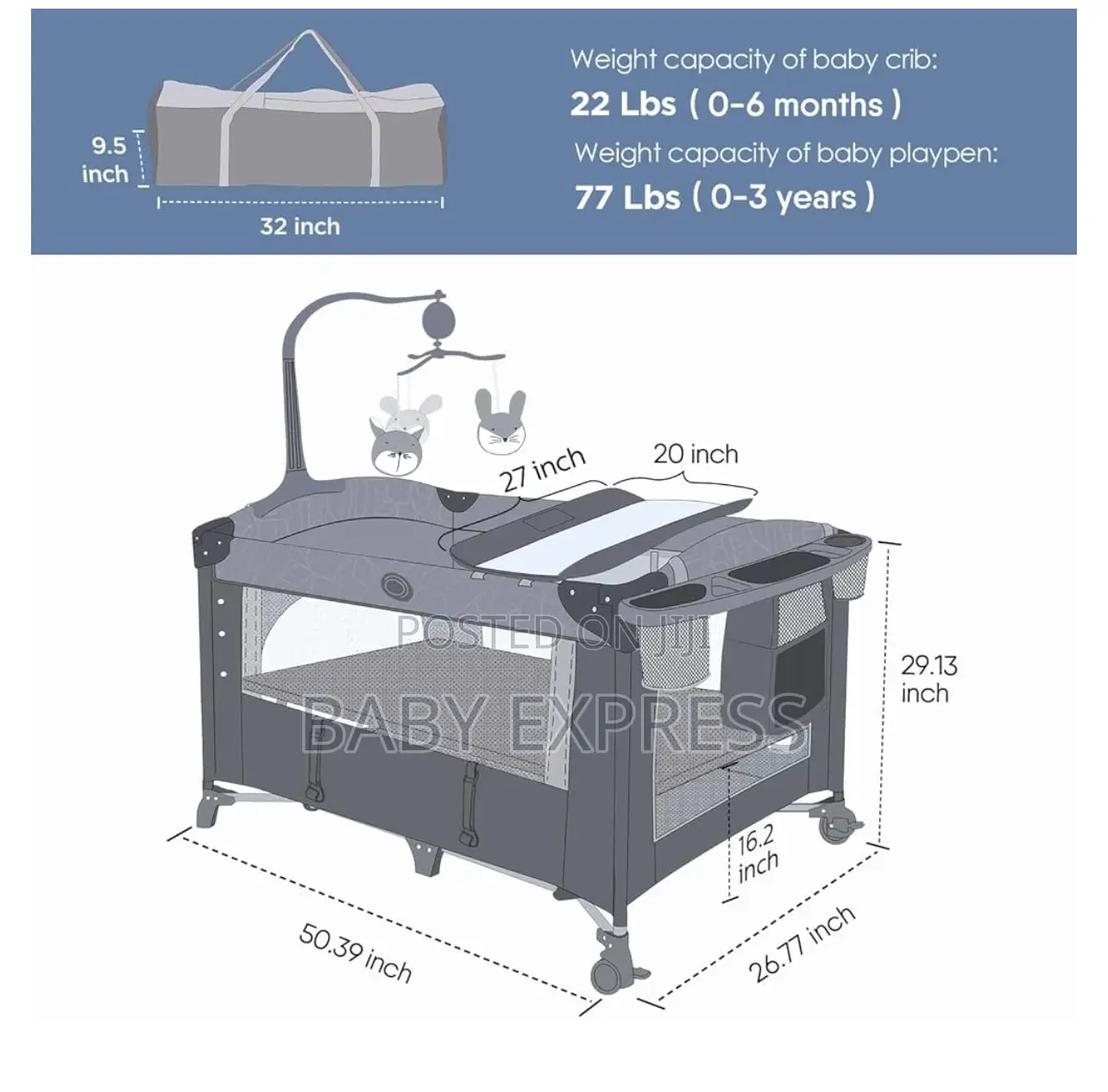 Foldable 4-in-1 Baby Playpen Bed With Changing Mat Rotating Rattles