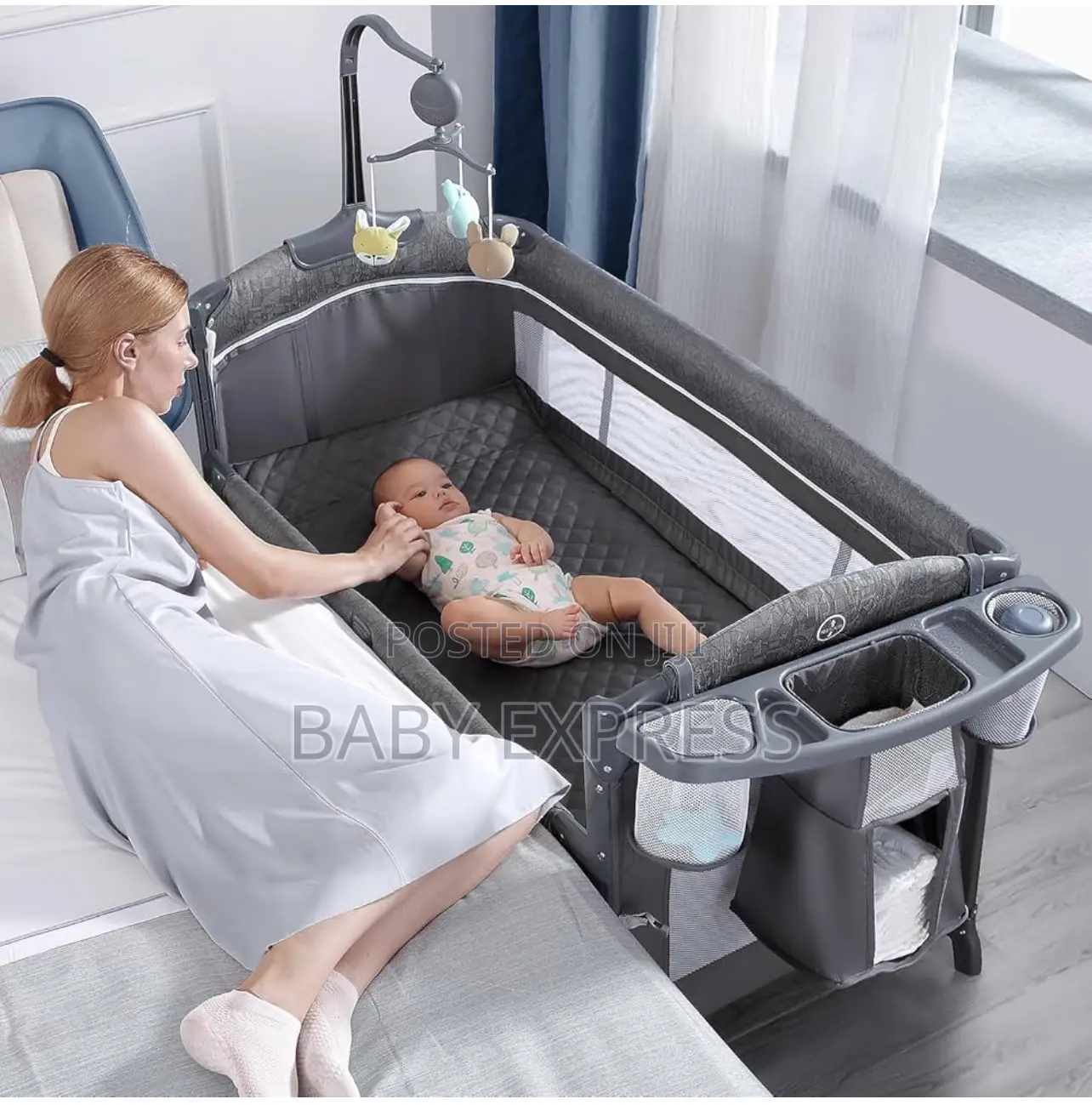 Foldable 4-in-1 Baby Playpen Bed With Changing Mat Rotating Rattles
