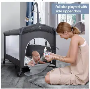 Foldable 4-in-1 Baby Playpen Bed With Changing Mat Rotating Rattles