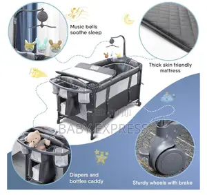 Foldable 4-in-1 Baby Playpen Bed With Changing Mat Rotating Rattles