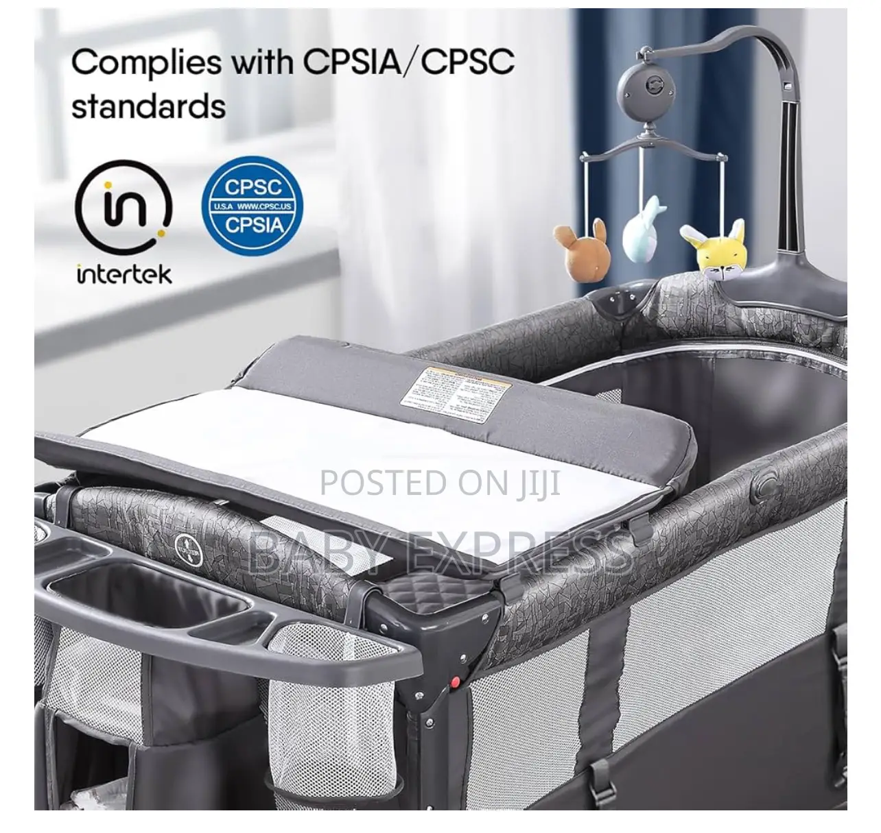 Foldable 4-in-1 Baby Playpen Bed With Changing Mat Rotating Rattles