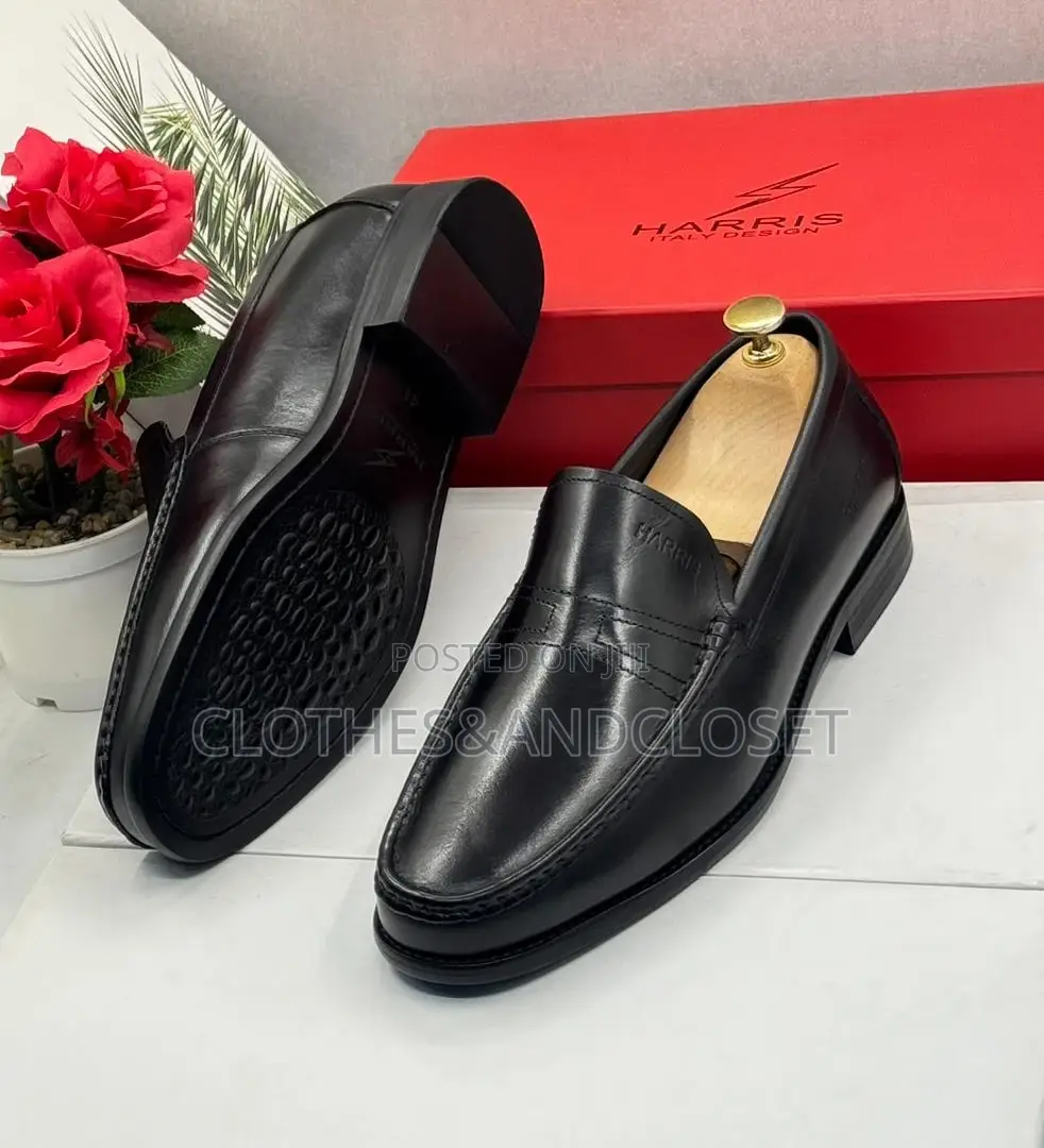 Harris Black Leather Penny Loafers