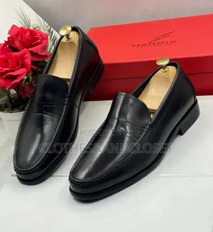 Harris Black Leather Penny Loafers