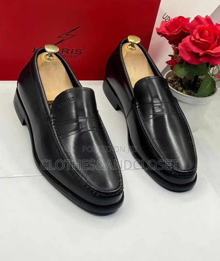 Harris Black Leather Penny Loafers