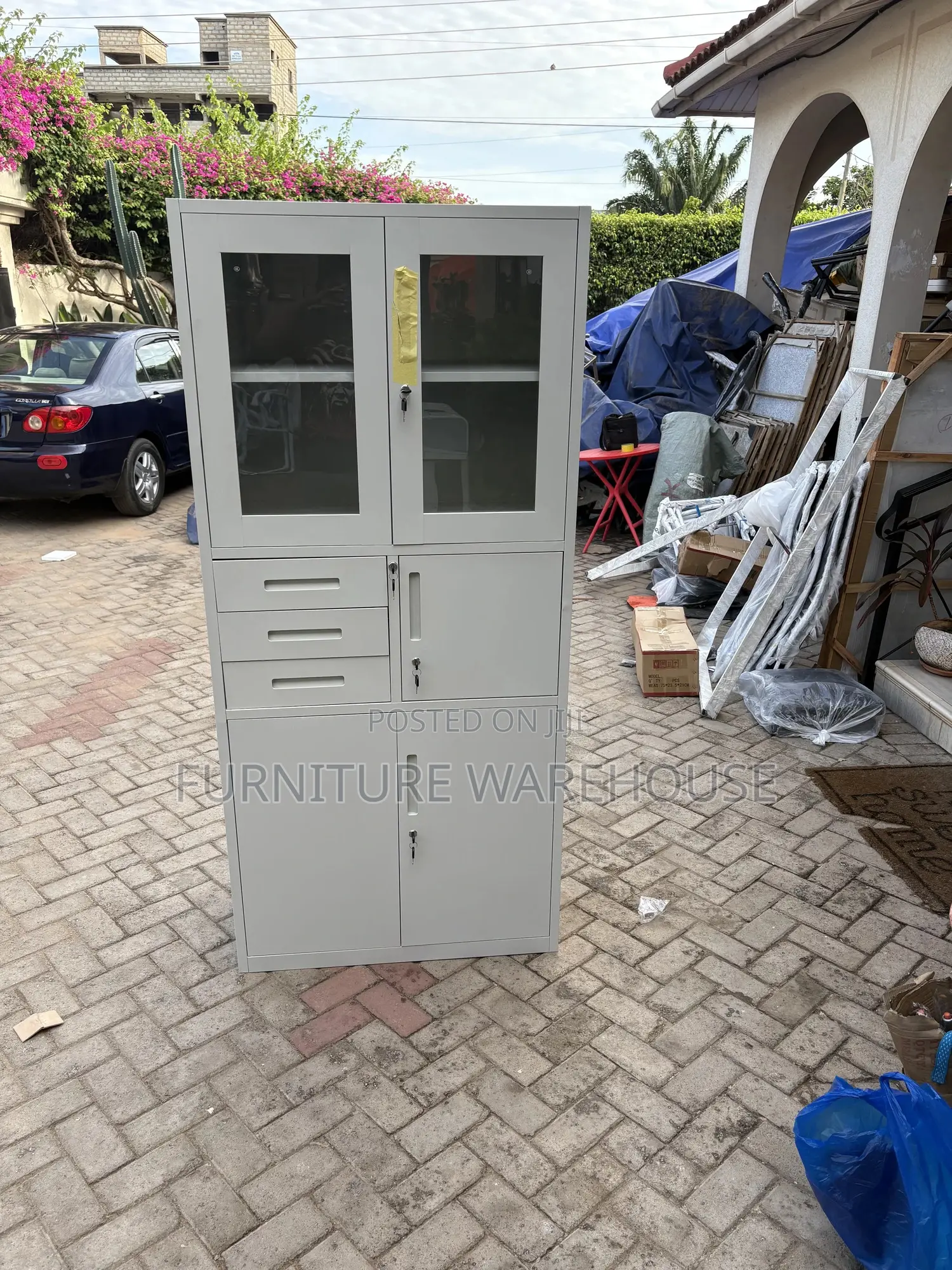 Modern White Steel Filing Cabinet With Safe And Adjustable Shelves
