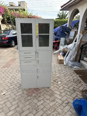 Modern White Steel Filing Cabinet With Safe And Adjustable Shelves