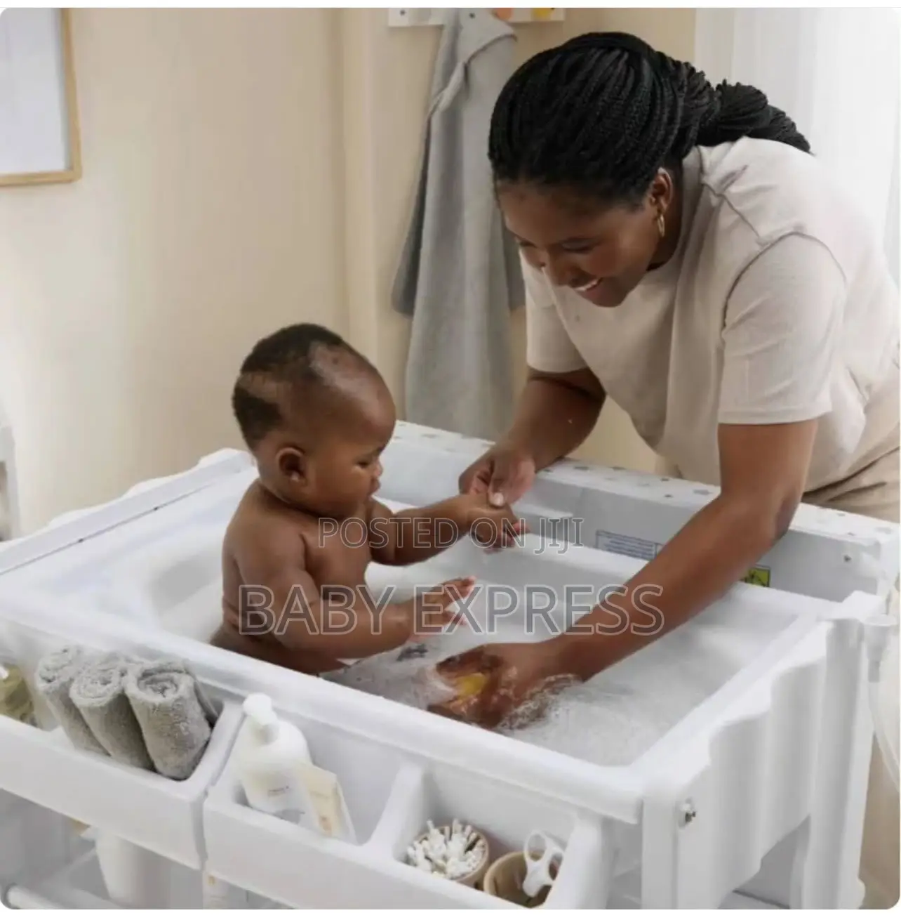 Multi-Purpose Baby Standing Bath Tub With Changing Pad Storage Rack
