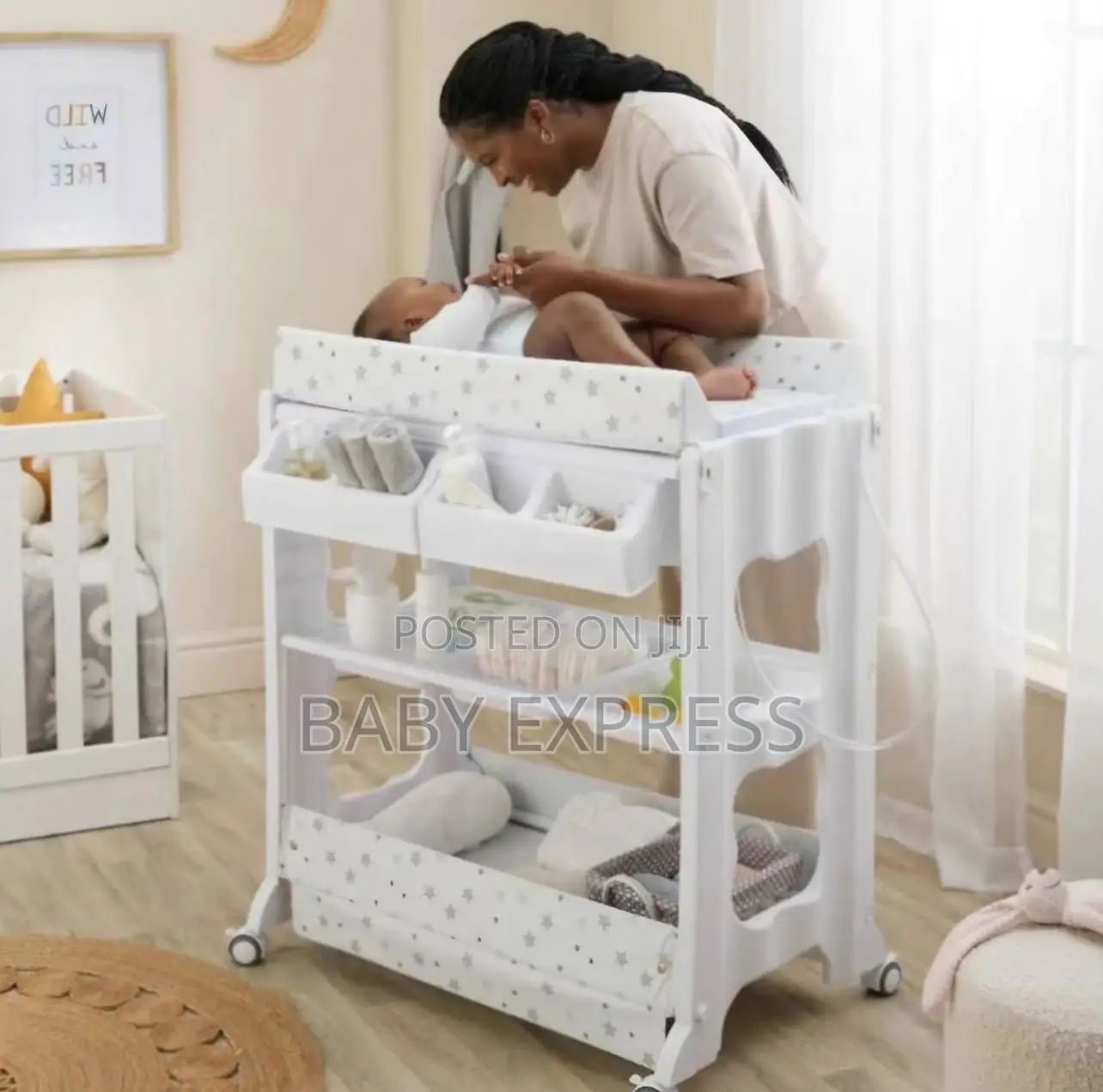 Multi-Purpose Baby Standing Bath Tub With Changing Pad Storage Rack