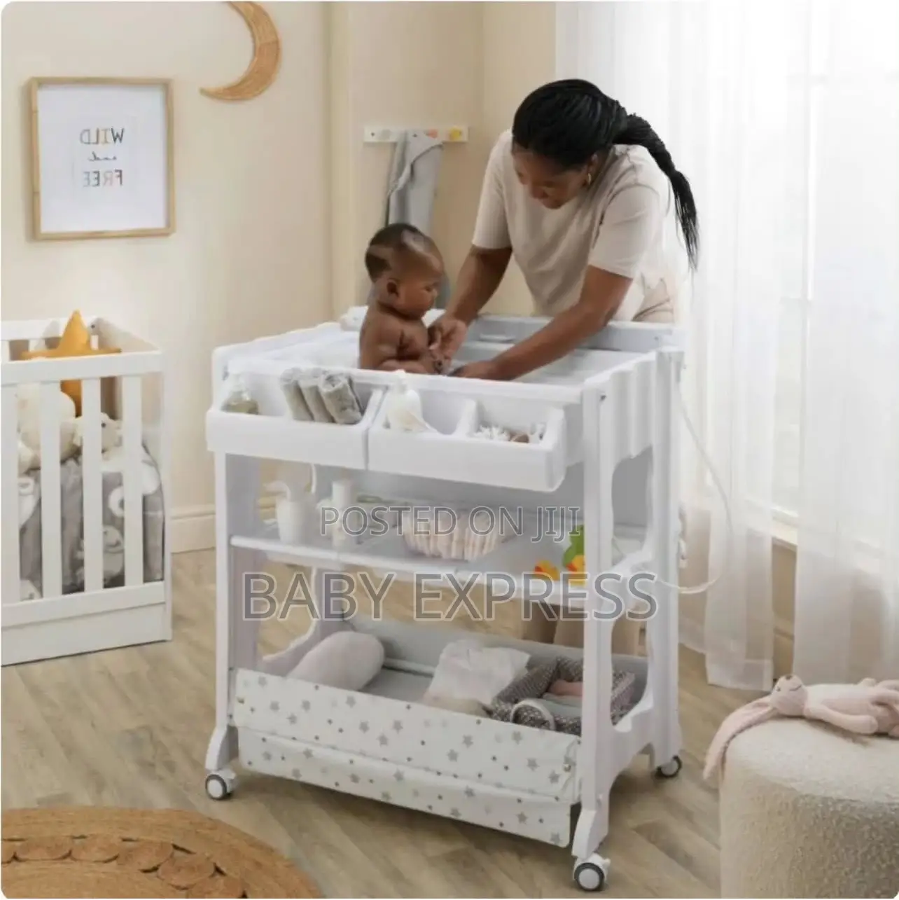 Multi-Purpose Baby Standing Bath Tub With Changing Pad Storage Rack
