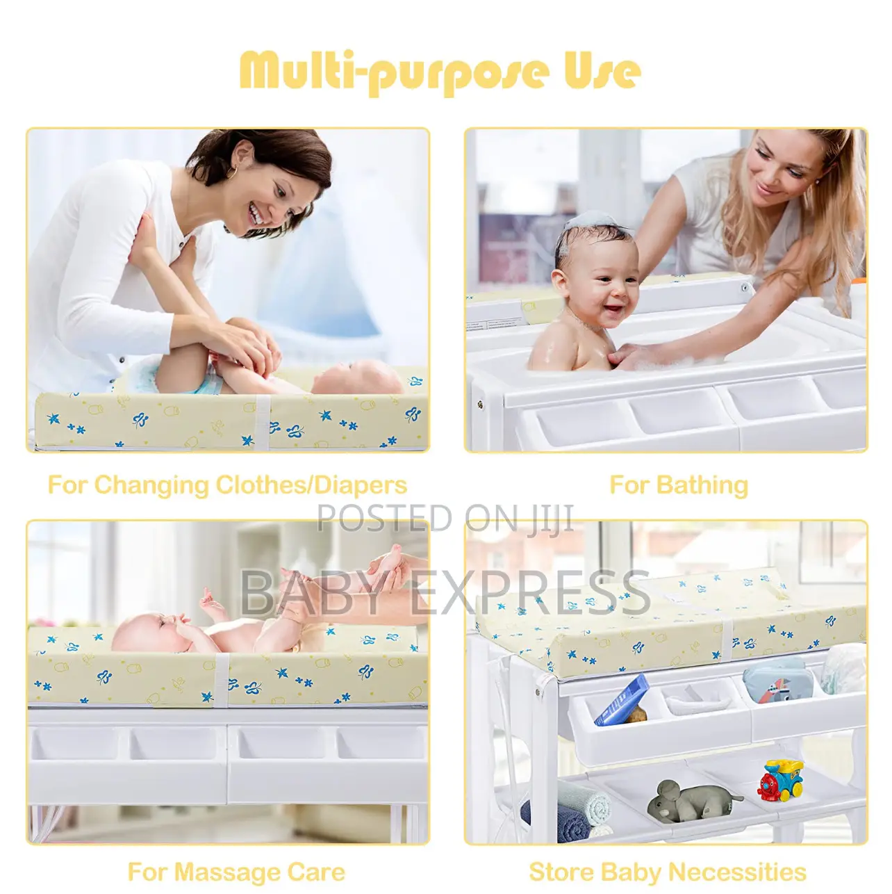 Multi-Purpose Baby Standing Bath Tub With Changing Pad Storage Rack