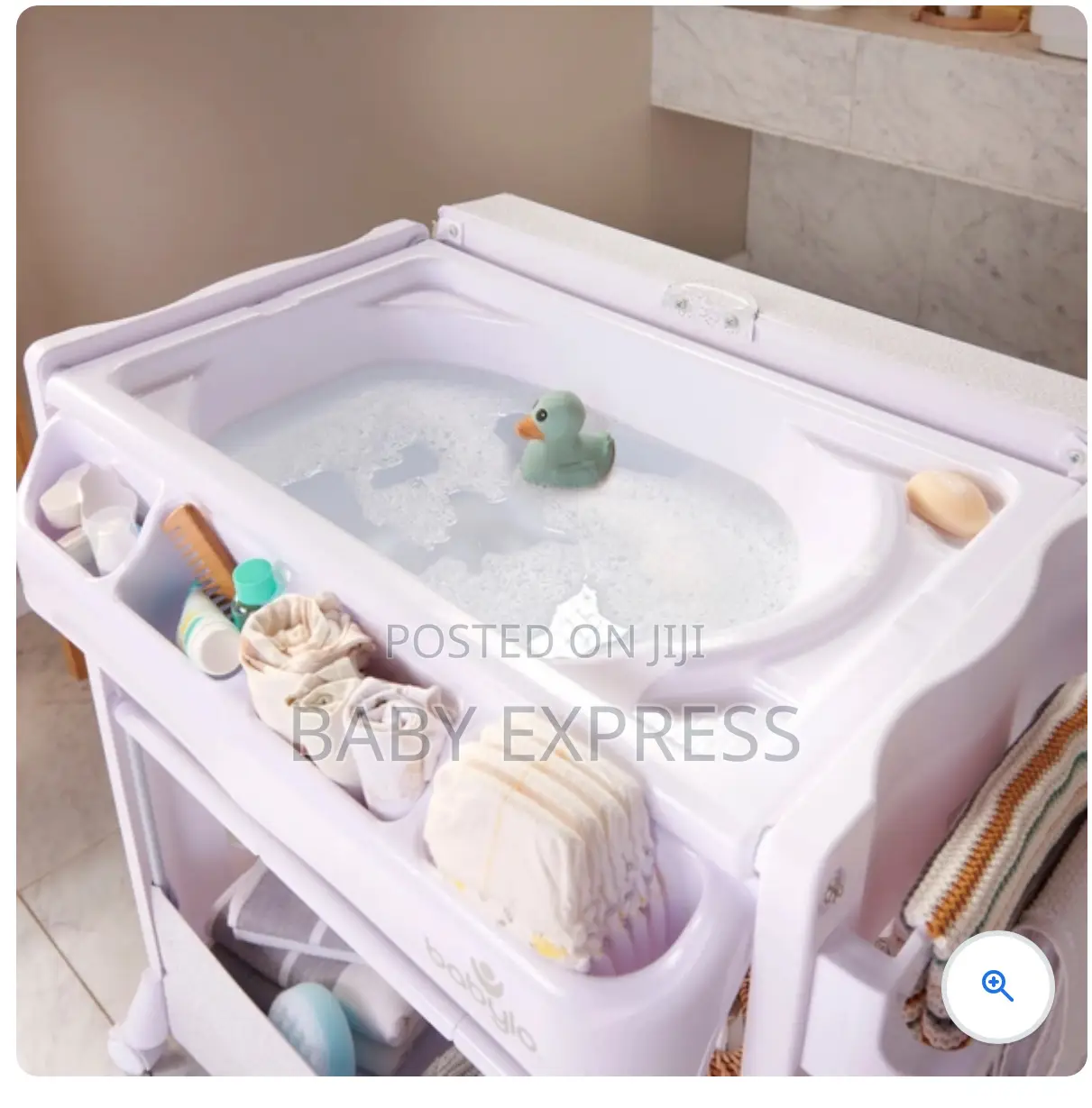 Multi-Purpose Baby Standing Bath Tub With Changing Pad Storage Rack