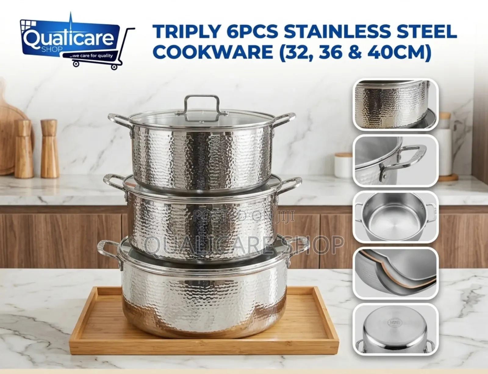 Triply 6pcs Stainless Steel Cookware (32, 36 40cm)