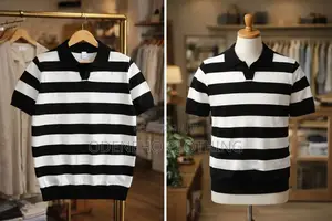 Black and White Knitted Polo