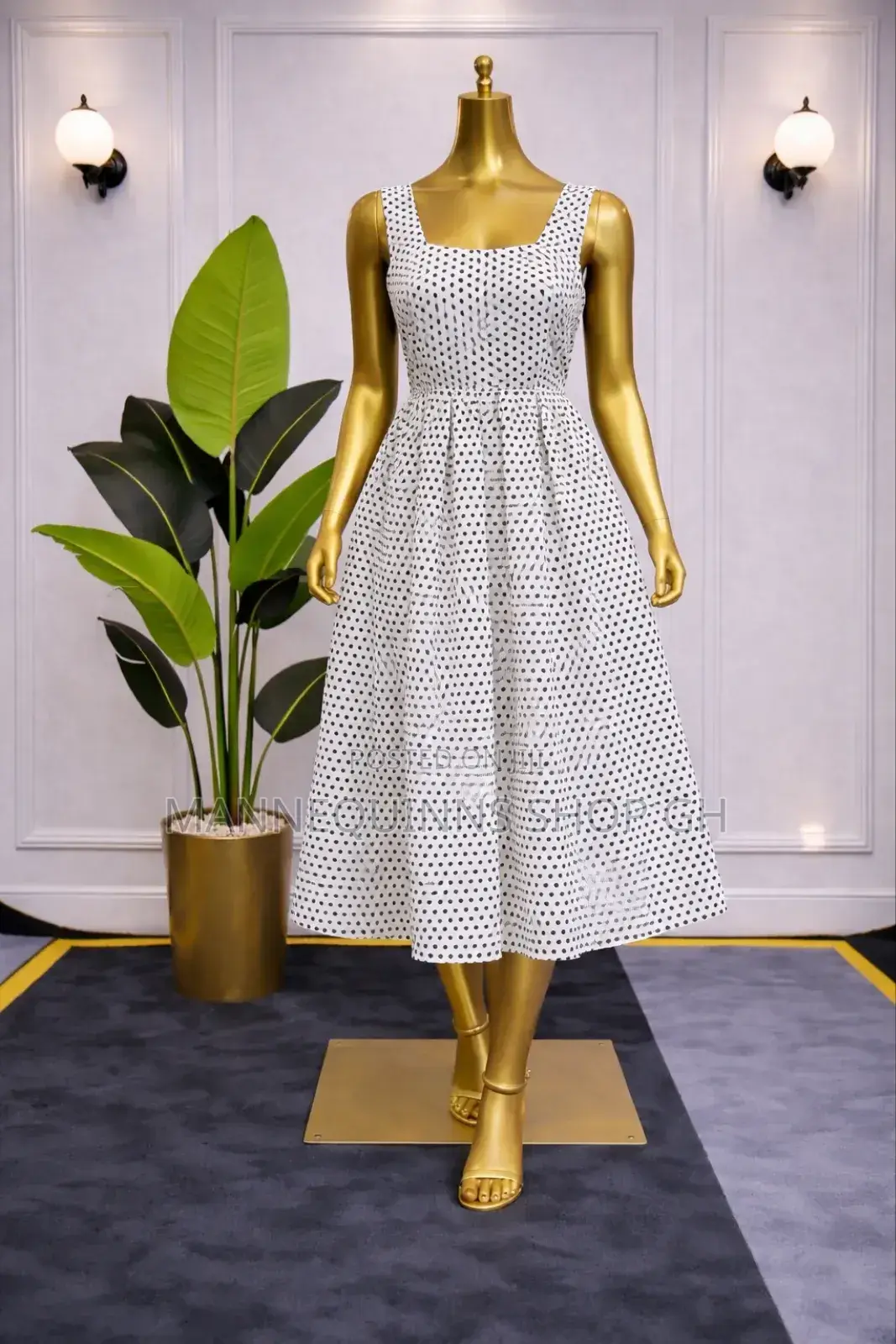Polka Dot Pleated Dress Available in Sizes .