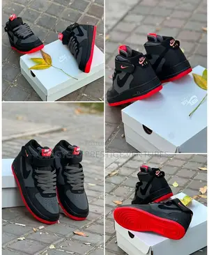 Black/Red Nike Mid-Top Af1 With Ankle Strap